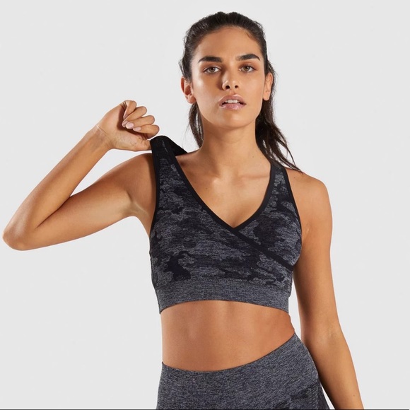 Camo Sports Bra with Surplice Bust and Unique Back Design - Picture 2 of 8